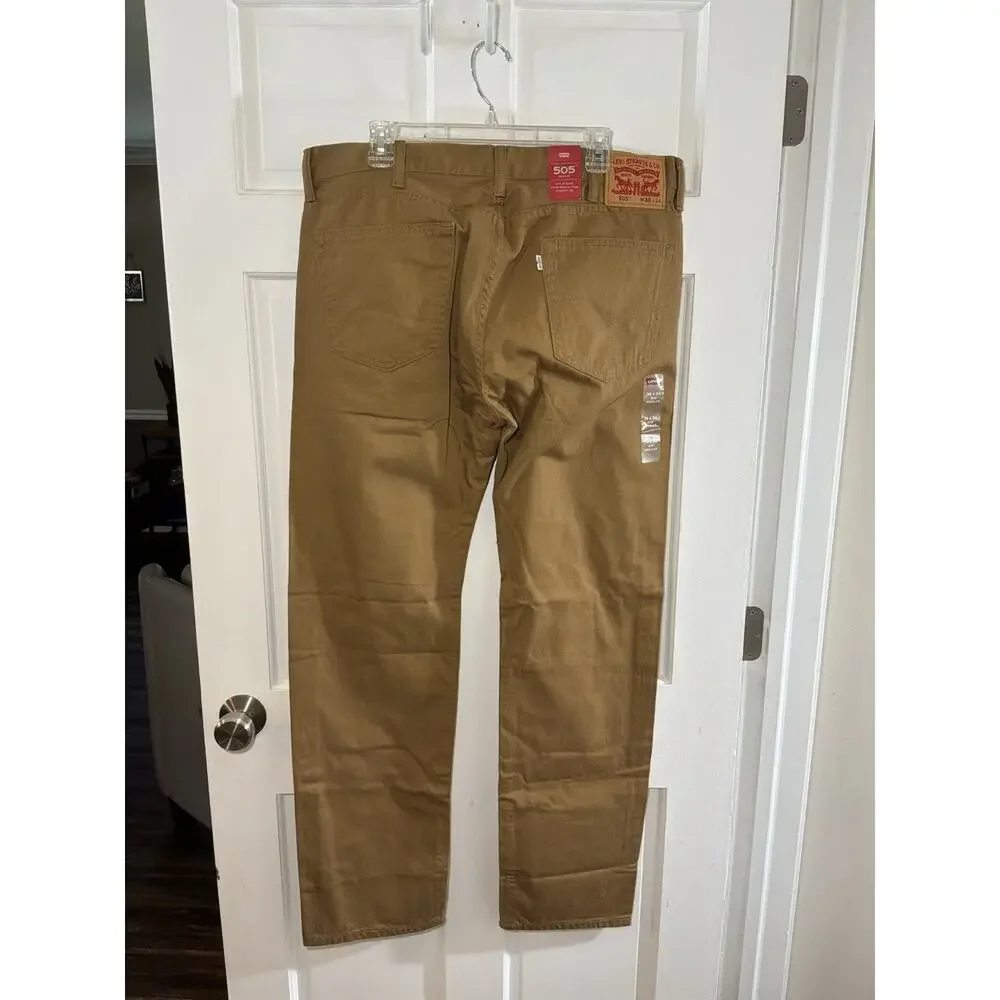 NWT Levi’s 505 REGULAR FIT BROWN CARAMEL STRAIGHT LEG JEANS SIZE 38X34